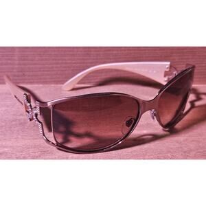 Bvlgari 6002-B Sunglasses Frames Crystals Logo Cream Italy with Case AUTHENTIC